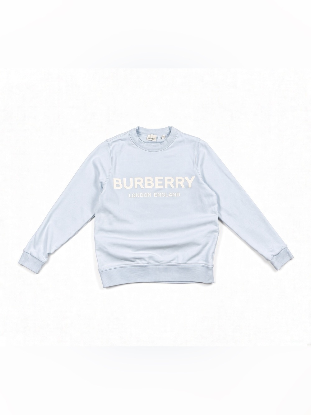BURBERRY LONDON ENGLAND Pale Blue Logo Crewneck Sweatshirt Women’s S Cotton